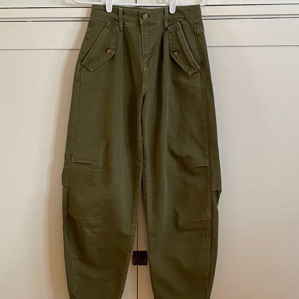 Free People High Waisted Green Denim Jeans